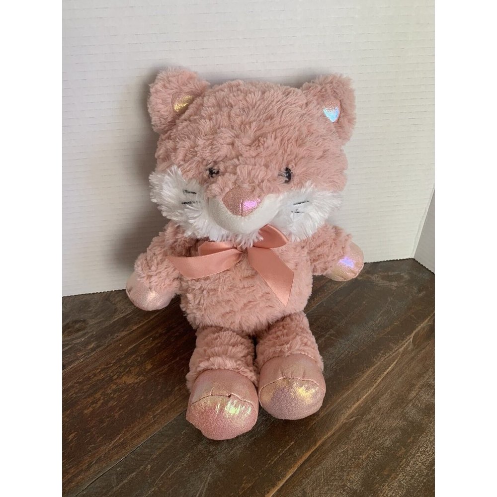 Fox Plush Toy14" Kellytoy Stuffed Animal Pals Pink White Furry Shiny paws Bowtie
